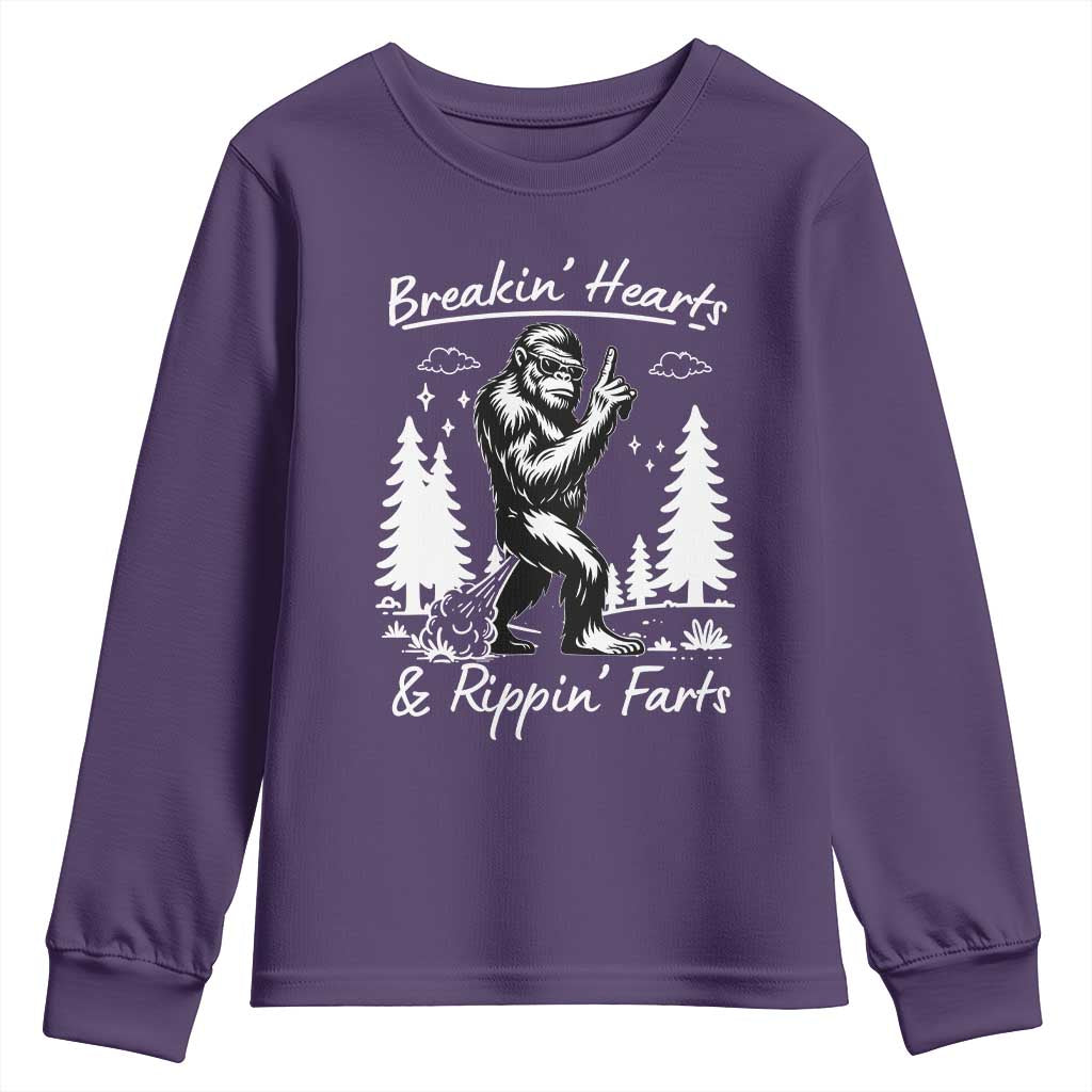 Funny Bigfoot Sasquatch Youth Sweatshirt Breakin Hearts And Rippin Farts TS14 Purple Print Your Wear