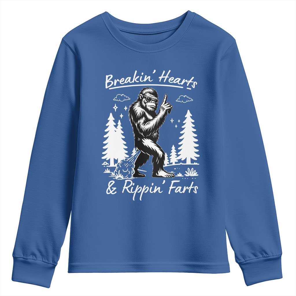 Funny Bigfoot Sasquatch Youth Sweatshirt Breakin Hearts And Rippin Farts TS14 Royal Blue Print Your Wear