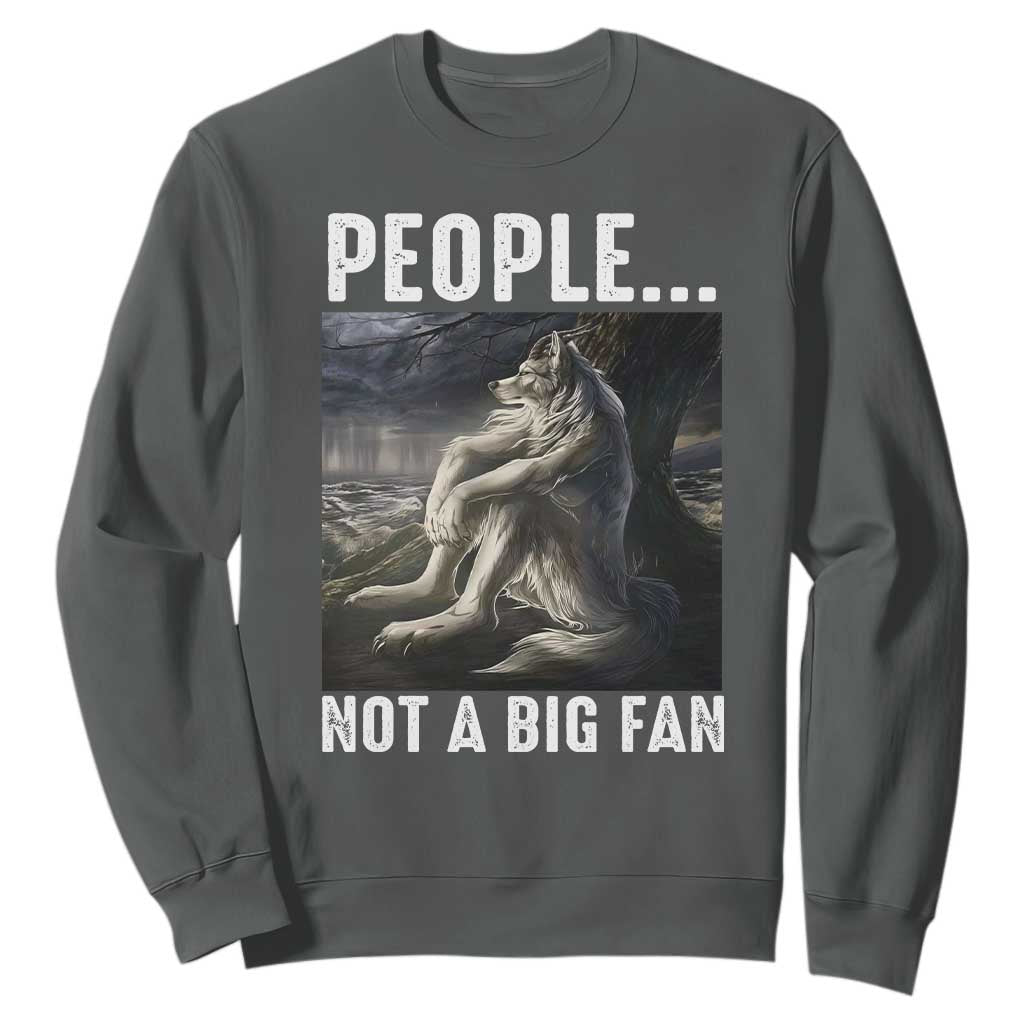 Funny Alpha Wolf Meme Sweatshirt Sarcastic People Not A Big Fan TS14 Dark Heather Print Your Wear