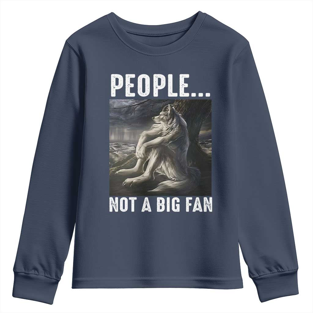 Funny Alpha Wolf Meme Youth Sweatshirt Sarcastic People Not A Big Fan TS14 Navy Print Your Wear