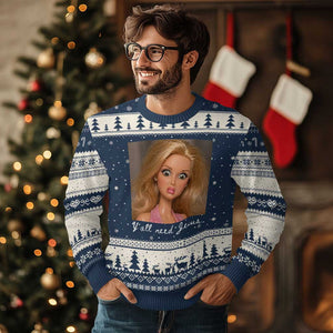 Y'all Need Jesus Ugly Christmas Sweater Funny Girls Meme Saying Christian Humor TS14 Navy Beige Print Your Wear