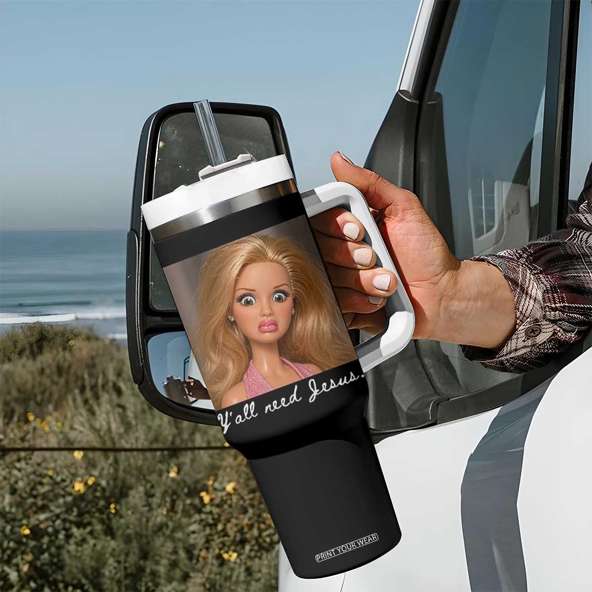 Y'all Need Jesus Tumbler With Handle Funny Girls Meme Saying Christian Humor TS14 Print Your Wear