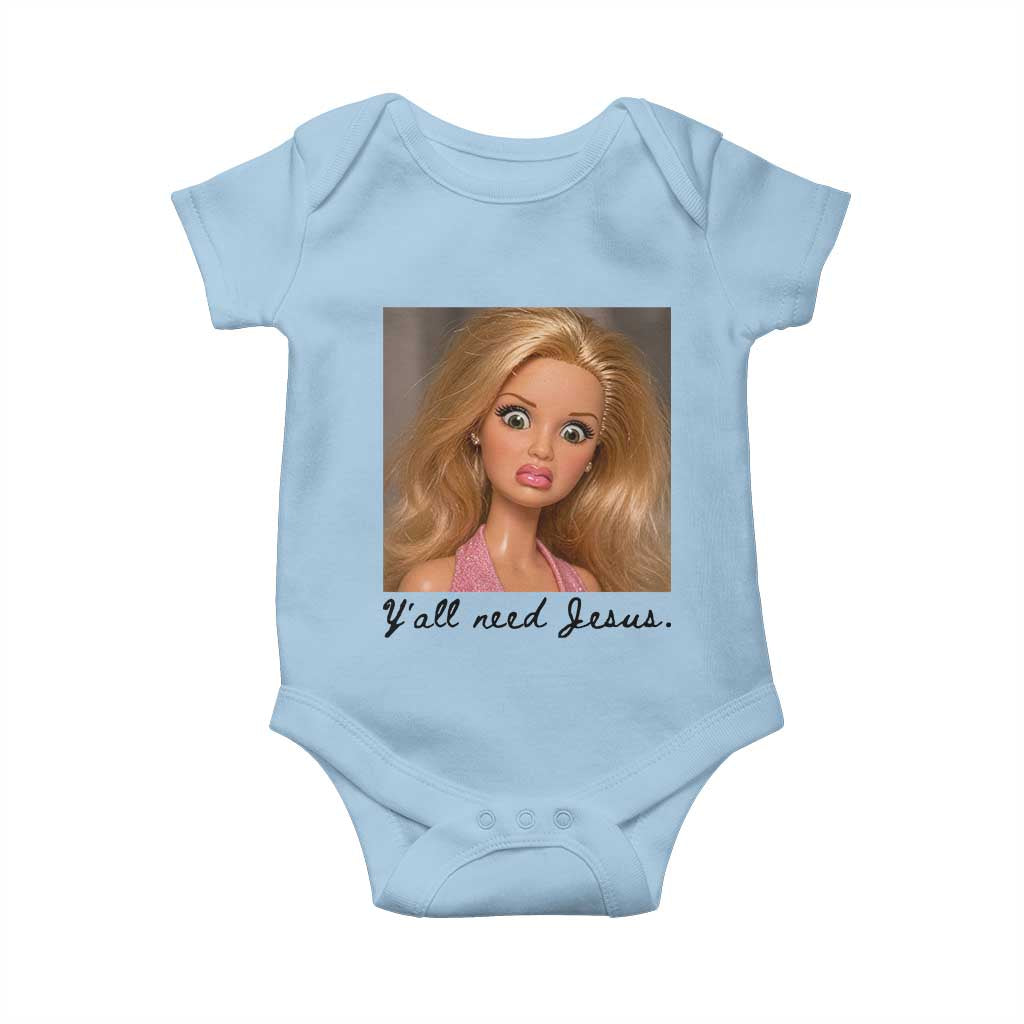 Ya'll Need Jesus Disgusted Face Christian Funny Baby Onesie TS14 Light Blue Print Your Wear