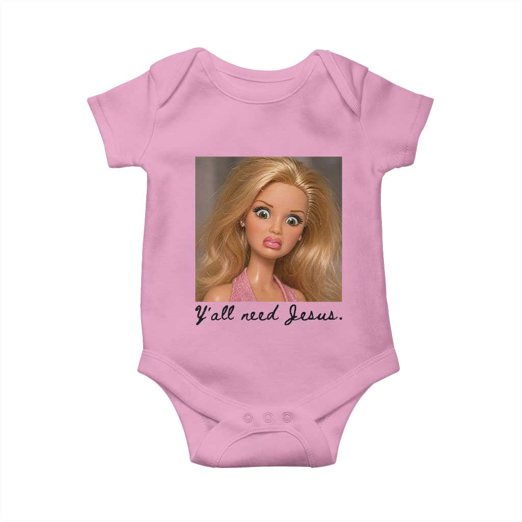 Ya'll Need Jesus Disgusted Face Christian Funny Baby Onesie TS14 Light Pink Print Your Wear