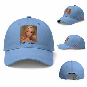Ya'll Need Jesus Disgusted Face Christian Funny Baseball Cap TS14 Baseball Cap Universal Fit Light Blue Print Your Wear