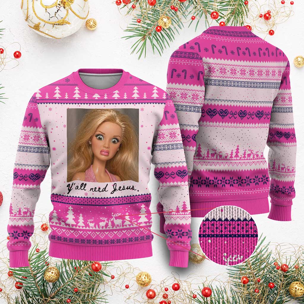 Ya'll Need Jesus Disgusted Face Christian Funny Ugly Christmas Sweater TS14 Print Your Wear