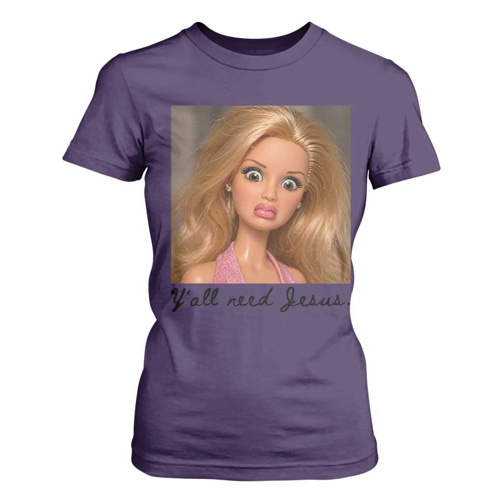 Ya'll Need Jesus Disgusted Face Christian Funny T Shirt For Women TS14 Purple Print Your Wear