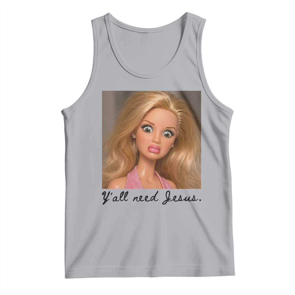 Ya'll Need Jesus Disgusted Face Christian Funny Tank Top TS14 Athletic Heather Print Your Wear
