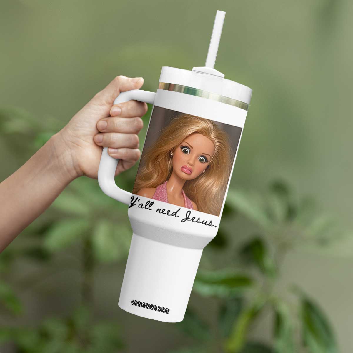 Ya'll Need Jesus Disgusted Face Christian Funny Tumbler With Handle TS14 Print Your Wear