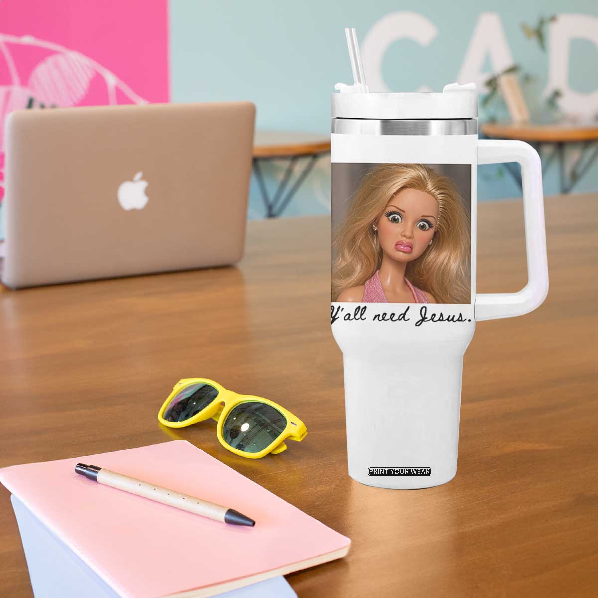 Ya'll Need Jesus Disgusted Face Christian Funny Tumbler With Handle TS14 Print Your Wear