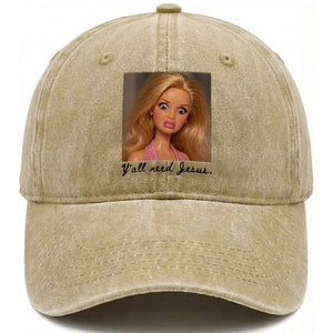 Ya'll Need Jesus Disgusted Face Christian Funny Washed Cotton Baseball Cap TS14 Print Your Wear