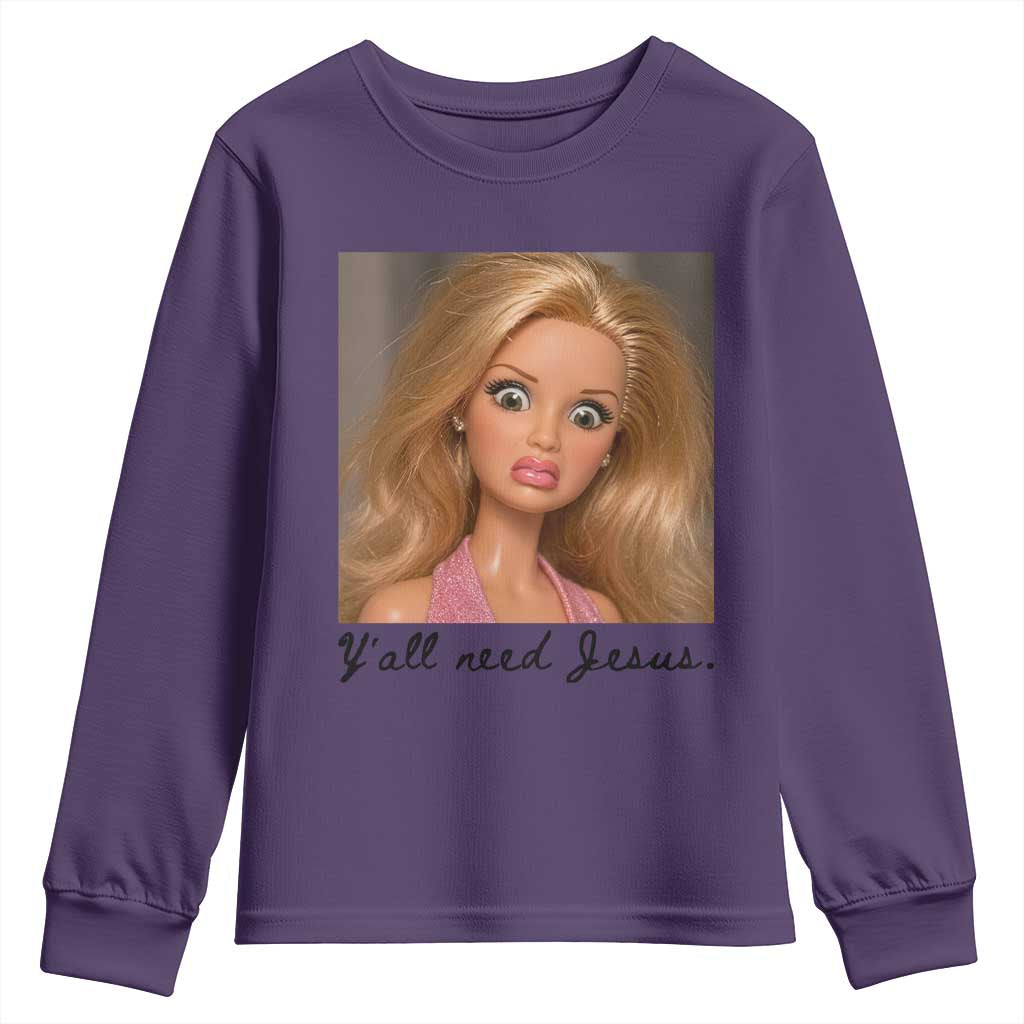 Ya'll Need Jesus Disgusted Face Christian Funny Youth Sweatshirt TS14 Purple Print Your Wear