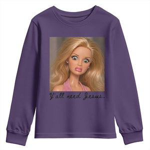 Ya'll Need Jesus Disgusted Face Christian Funny Youth Sweatshirt TS14 Purple Print Your Wear
