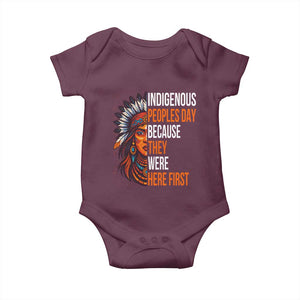 Native American Day Baby Onesie Indigenous People Day Because They Were Here Fist TS14 Maroon Print Your Wear