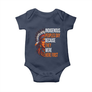 Native American Day Baby Onesie Indigenous People Day Because They Were Here Fist TS14 Navy Print Your Wear