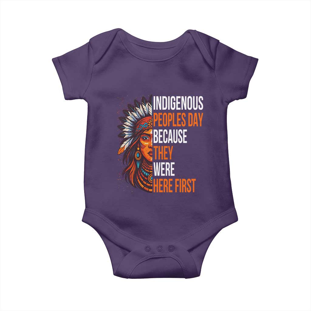 Native American Day Baby Onesie Indigenous People Day Because They Were Here First TS14 Purple Print Your Wear