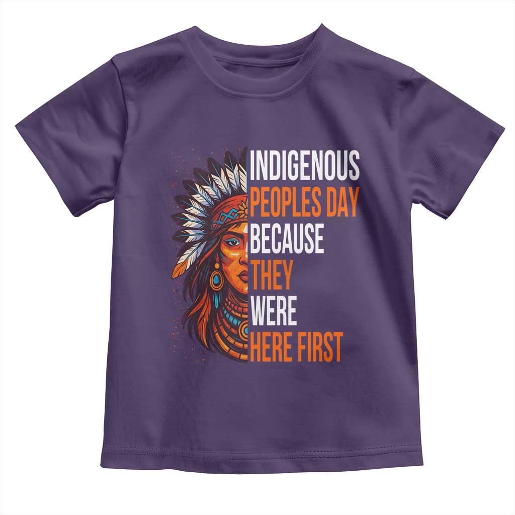 Native American Day Toddler T Shirt Indigenous People Day Because They Were Here First TS14 Purple Print Your Wear