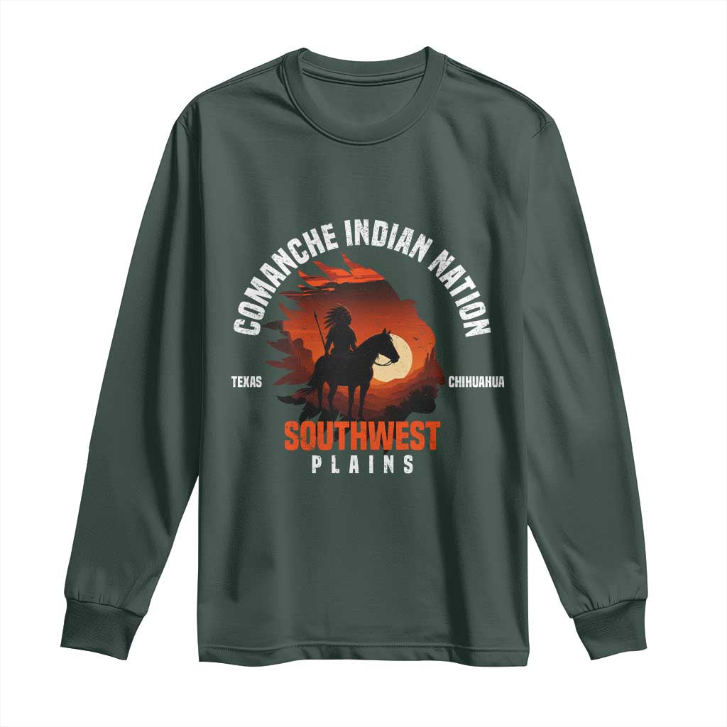 Comanche Native American Indian Chief Respect Long Sleeve Shirt TS14 Dark Forest Green Print Your Wear