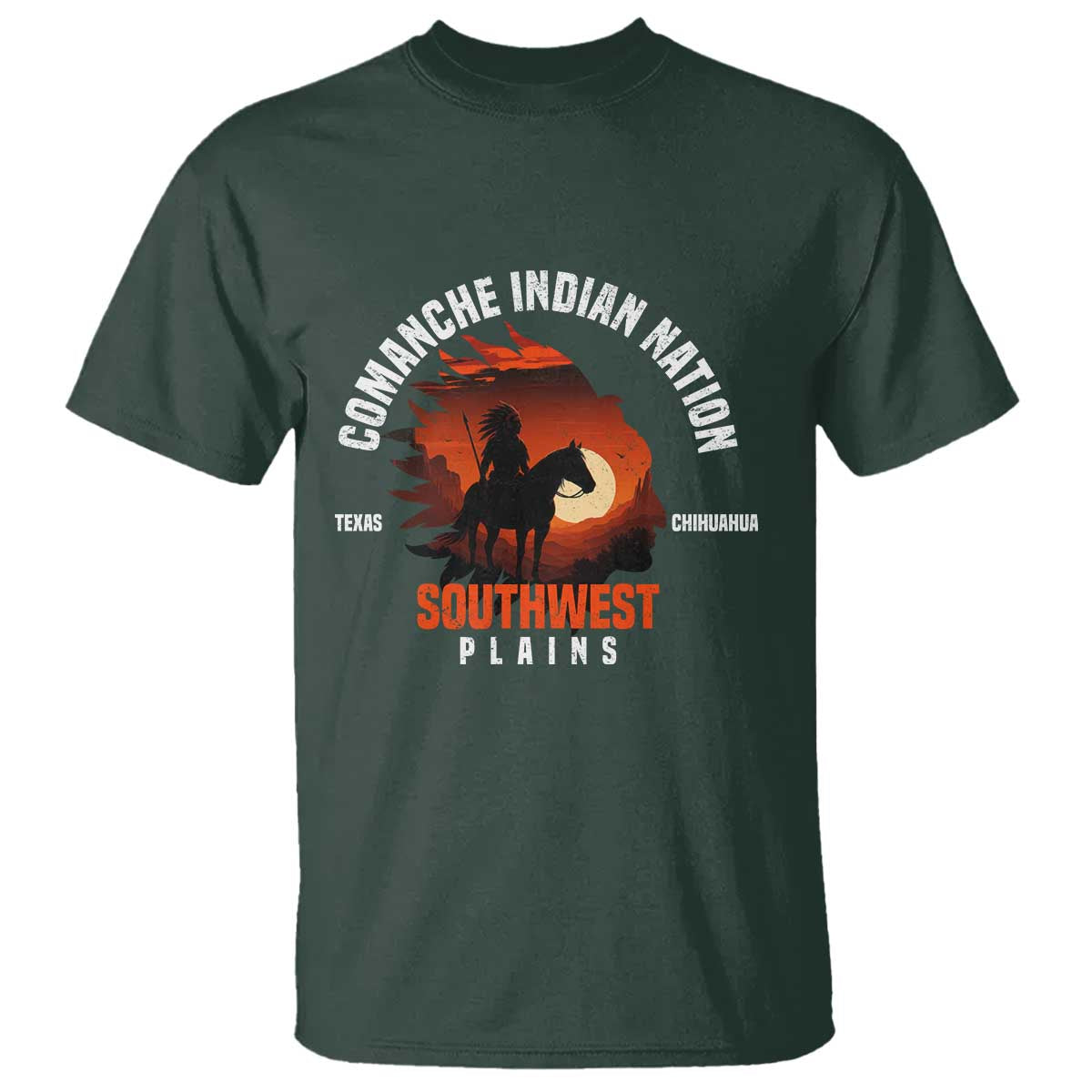 Comanche Native American Indian Chief Respect T Shirt TS14 Dark Forest Green Print Your Wear