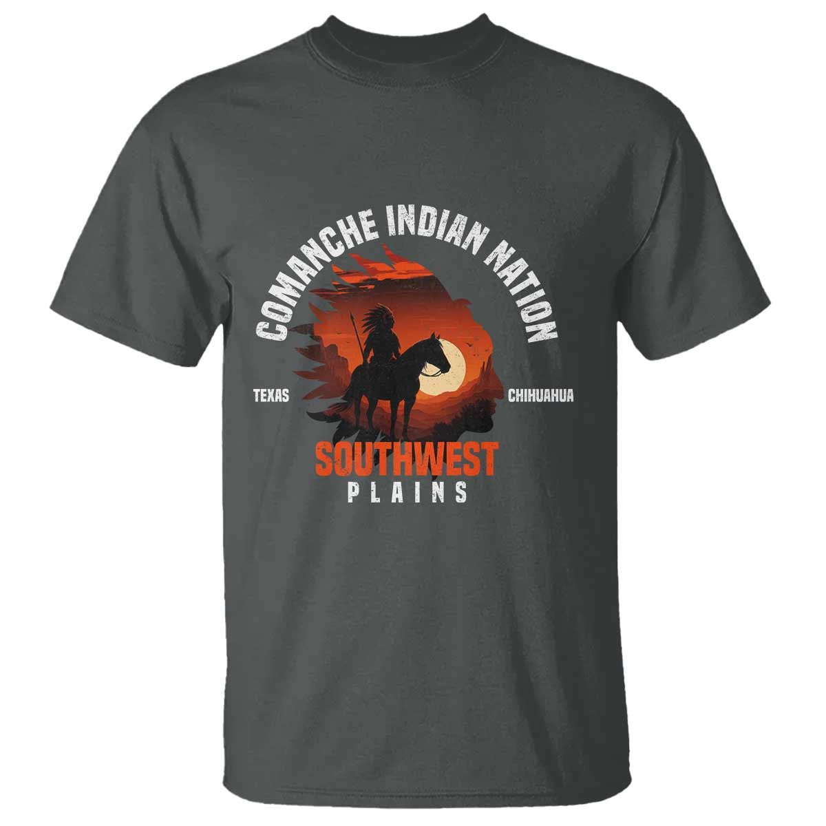 Comanche Native American Indian Chief Respect T Shirt TS14 Dark Heather Print Your Wear