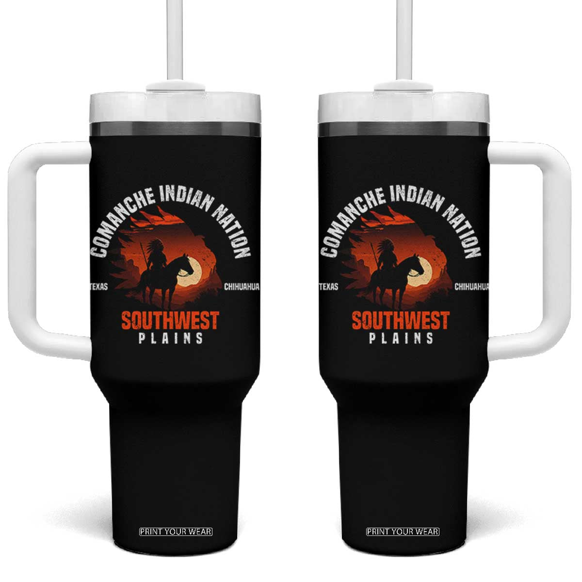 Comanche Native American Indian Chief Respect Tumbler With Handle TS14 One Size: 40 oz Black Print Your Wear