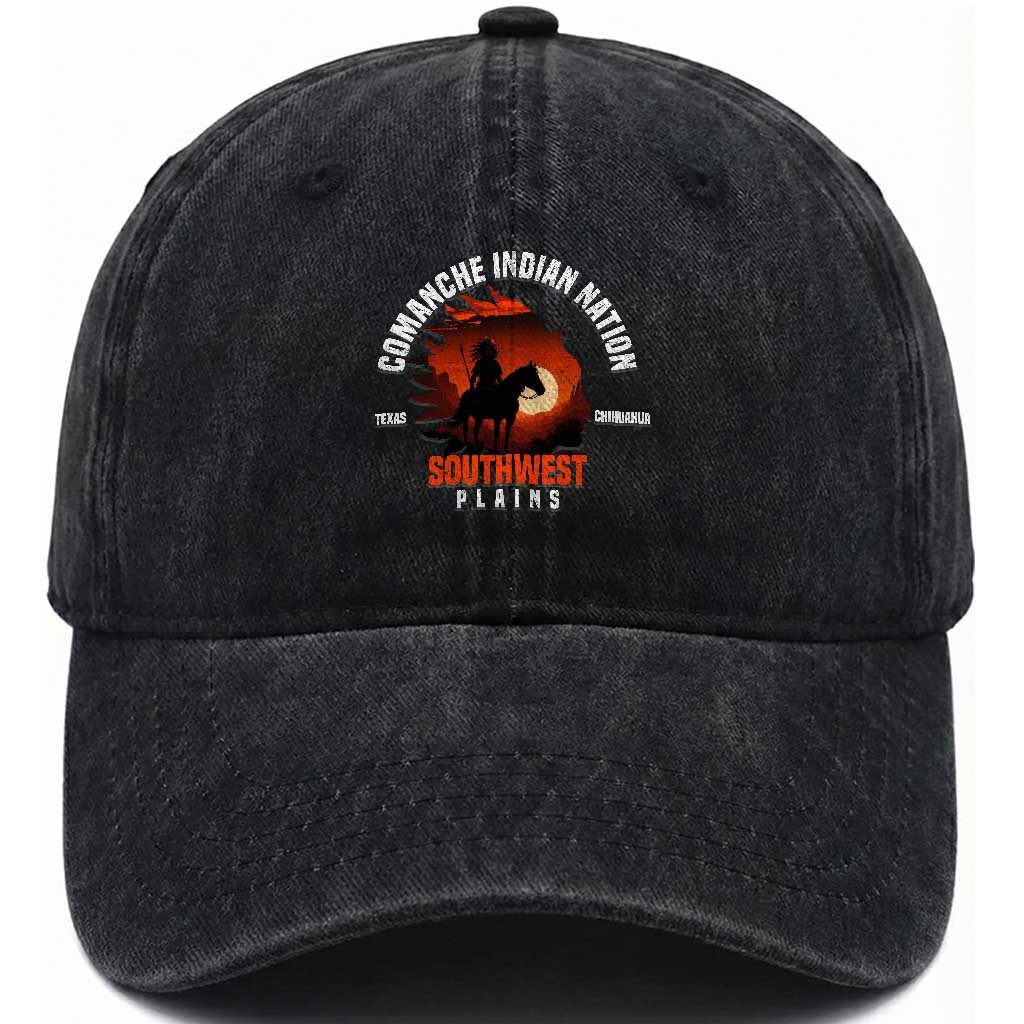 Comanche Native American Indian Chief Respect Washed Cotton Baseball Cap TS14 Washed Cap Universal Fit Black Print Your Wear