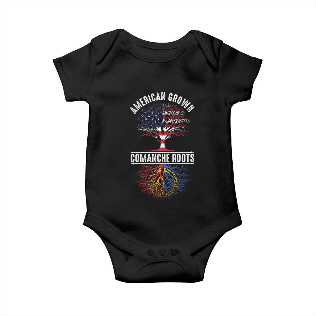 Distressed Tree Baby Onesie American Grown with Comanche Roots TS14 Black Print Your Wear
