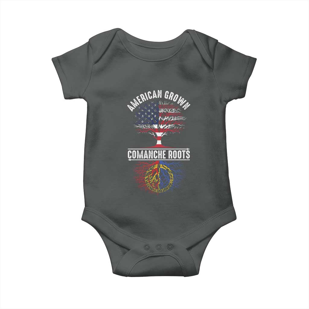 Distressed Tree Baby Onesie American Grown with Comanche Roots TS14 Dark Heather Print Your Wear