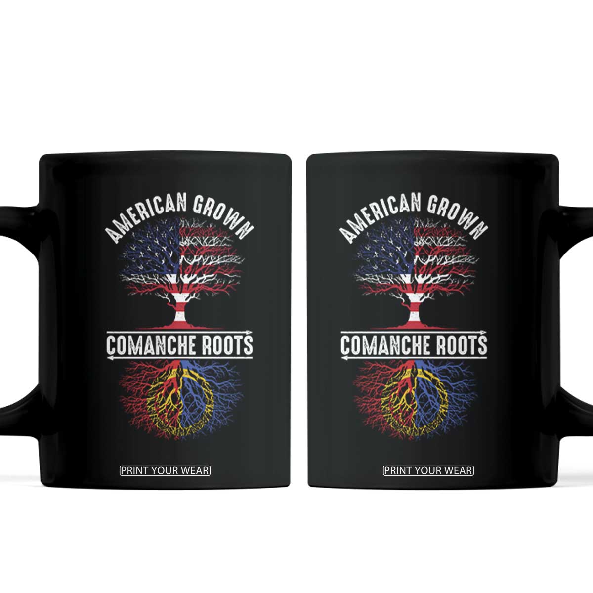 Distressed Tree Coffee Mug American Grown with Comanche Roots TS14 Black Print Your Wear