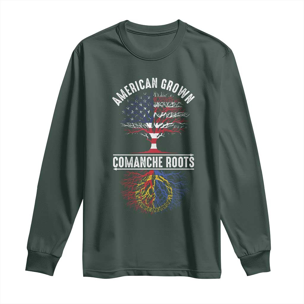 Distressed Tree Long Sleeve Shirt American Grown with Comanche Roots TS14 Dark Forest Green Print Your Wear