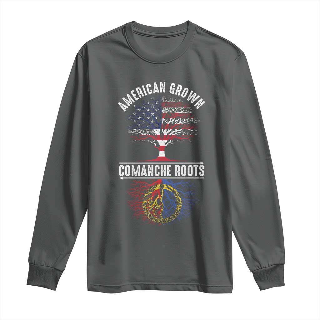Distressed Tree Long Sleeve Shirt American Grown with Comanche Roots TS14 Dark Heather Print Your Wear