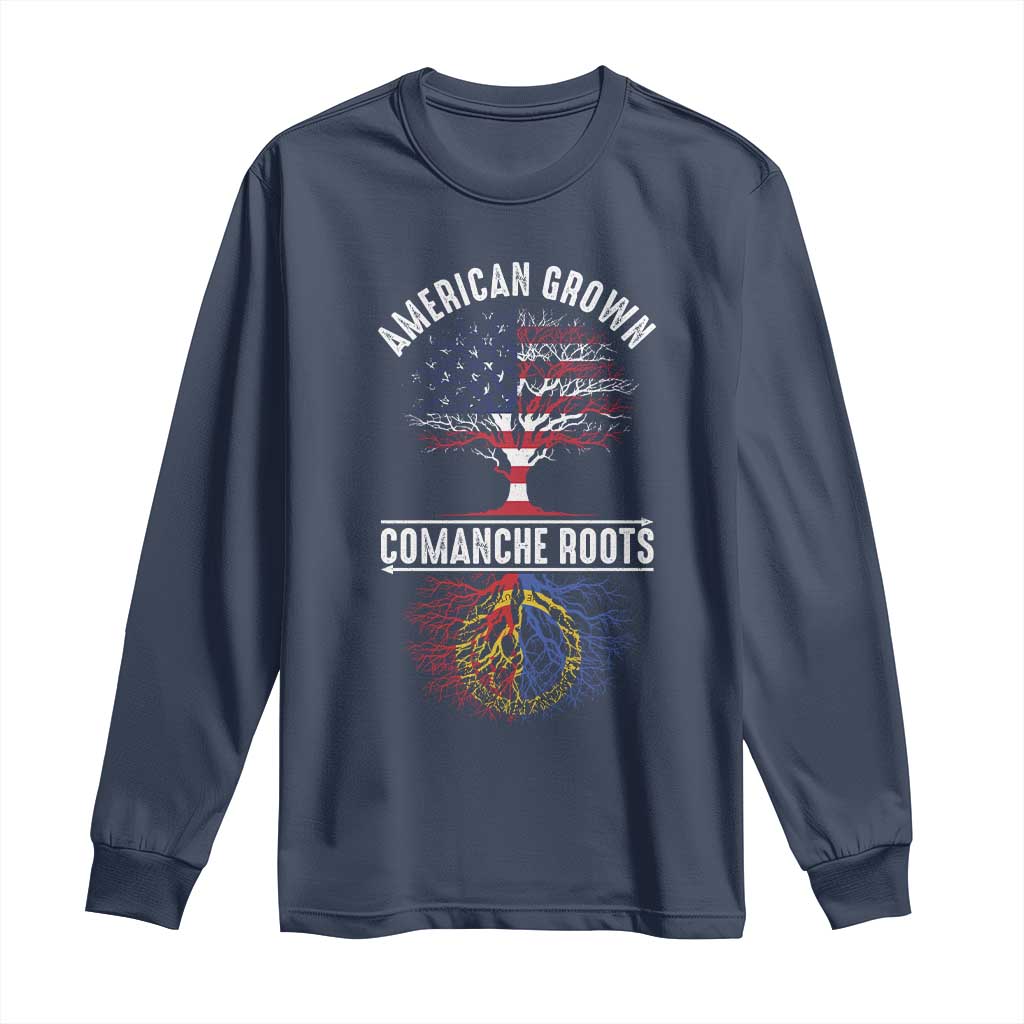 Distressed Tree Long Sleeve Shirt American Grown with Comanche Roots TS14 Navy Print Your Wear