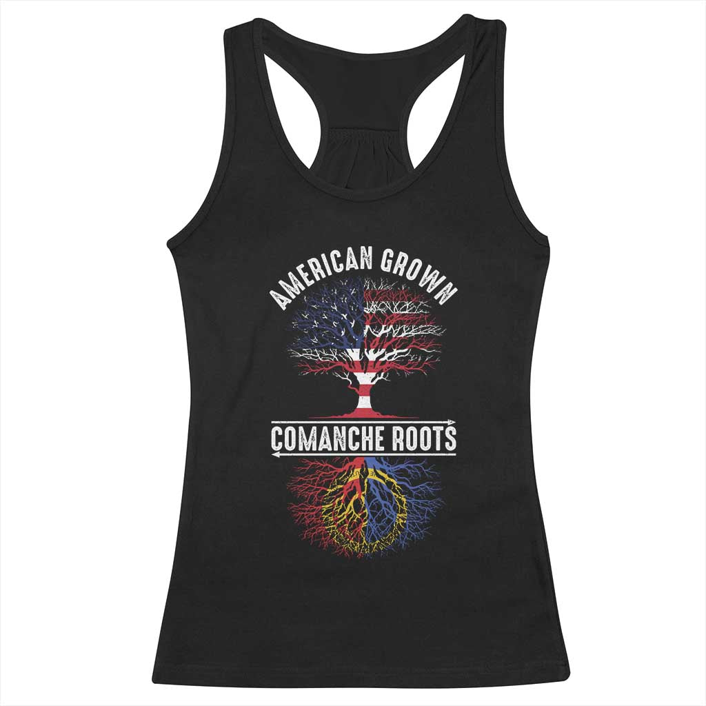 Distressed Tree Racerback Tank Top American Grown with Comanche Roots - Print Your Wear