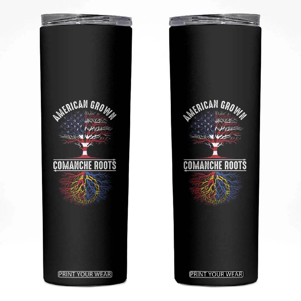 Distressed Tree Skinny Tumbler American Grown with Comanche Roots TS14 Black Print Your Wear