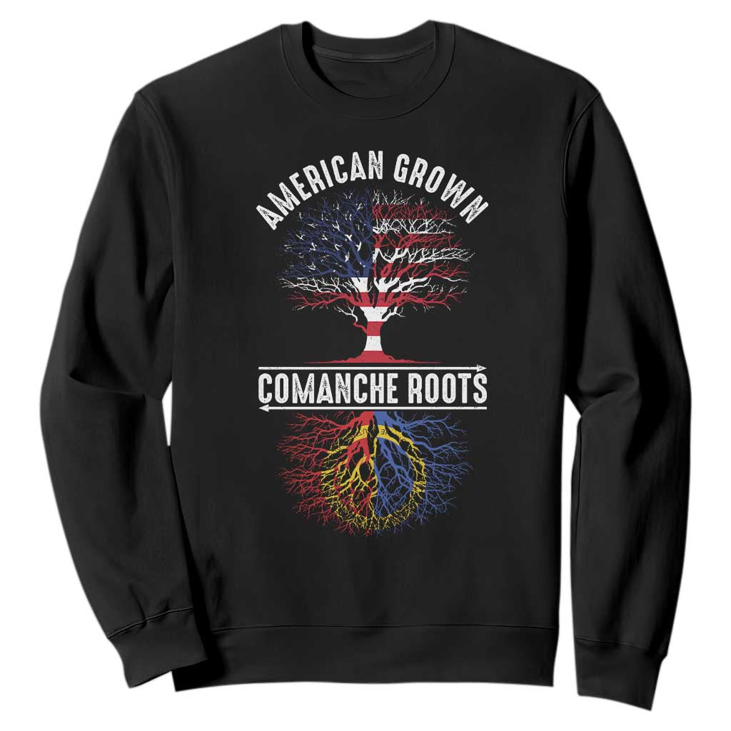 Distressed Tree Sweatshirt American Grown with Comanche Roots - Print Your Wear