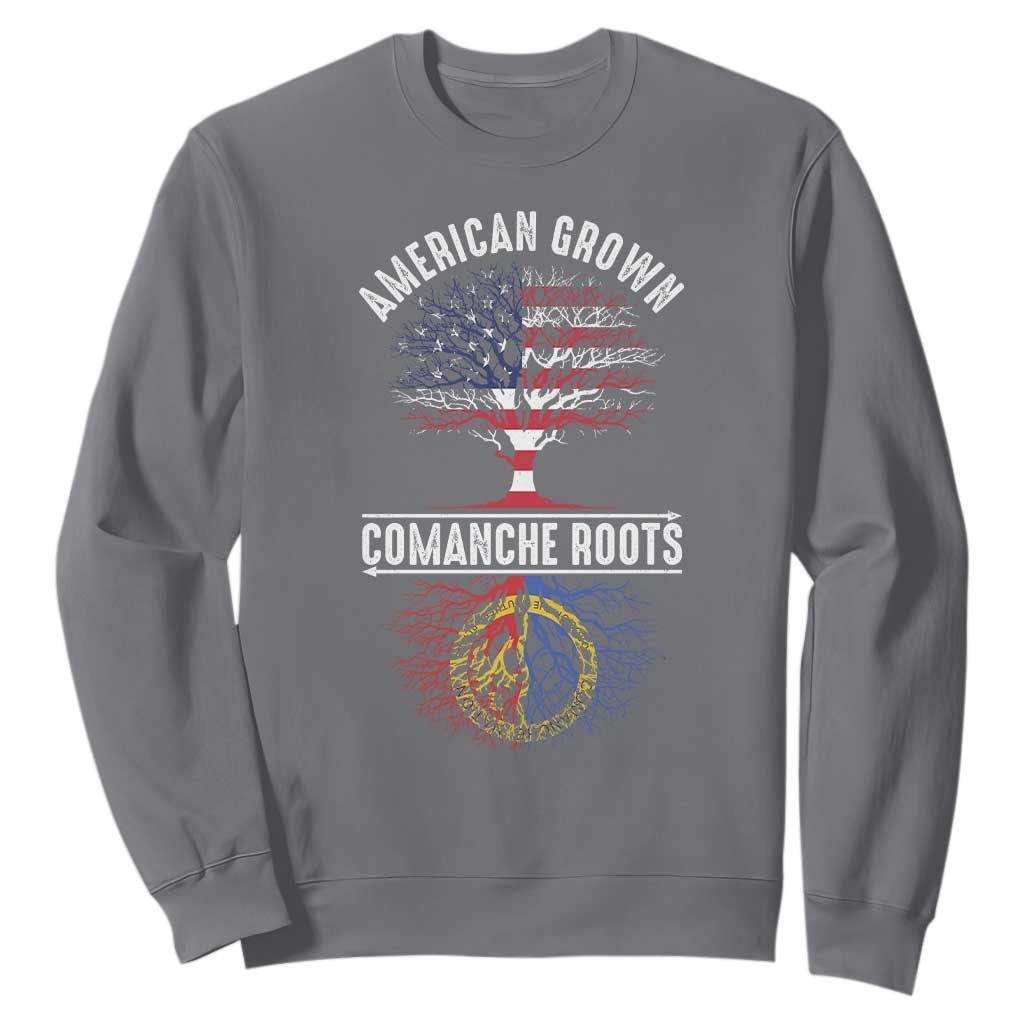 Distressed Tree Sweatshirt American Grown with Comanche Roots TS14 Charcoal Print Your Wear