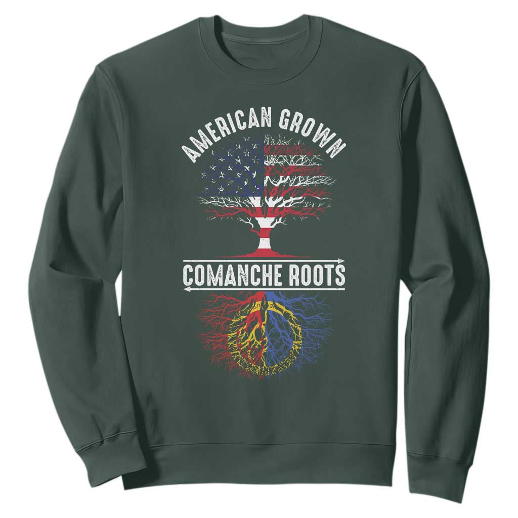 Distressed Tree Sweatshirt American Grown with Comanche Roots TS14 Dark Forest Green Print Your Wear