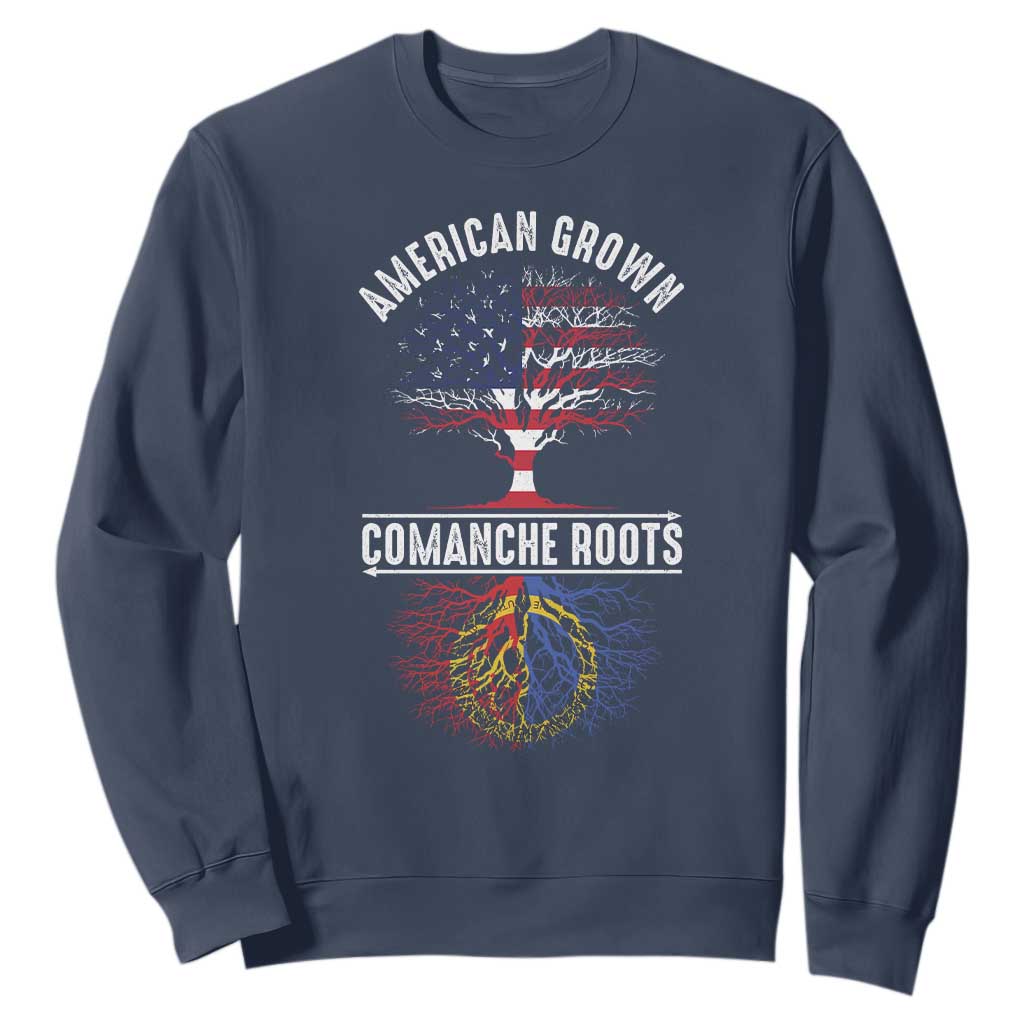 Distressed Tree Sweatshirt American Grown with Comanche Roots TS14 Navy Print Your Wear