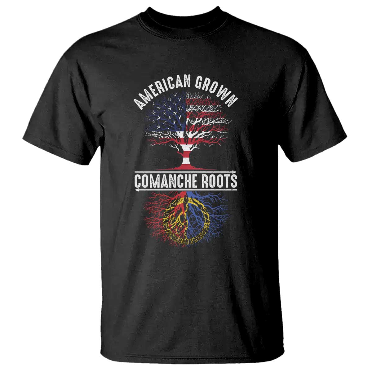Distressed Tree T Shirt American Grown with Comanche Roots TS14 Black Print Your Wear