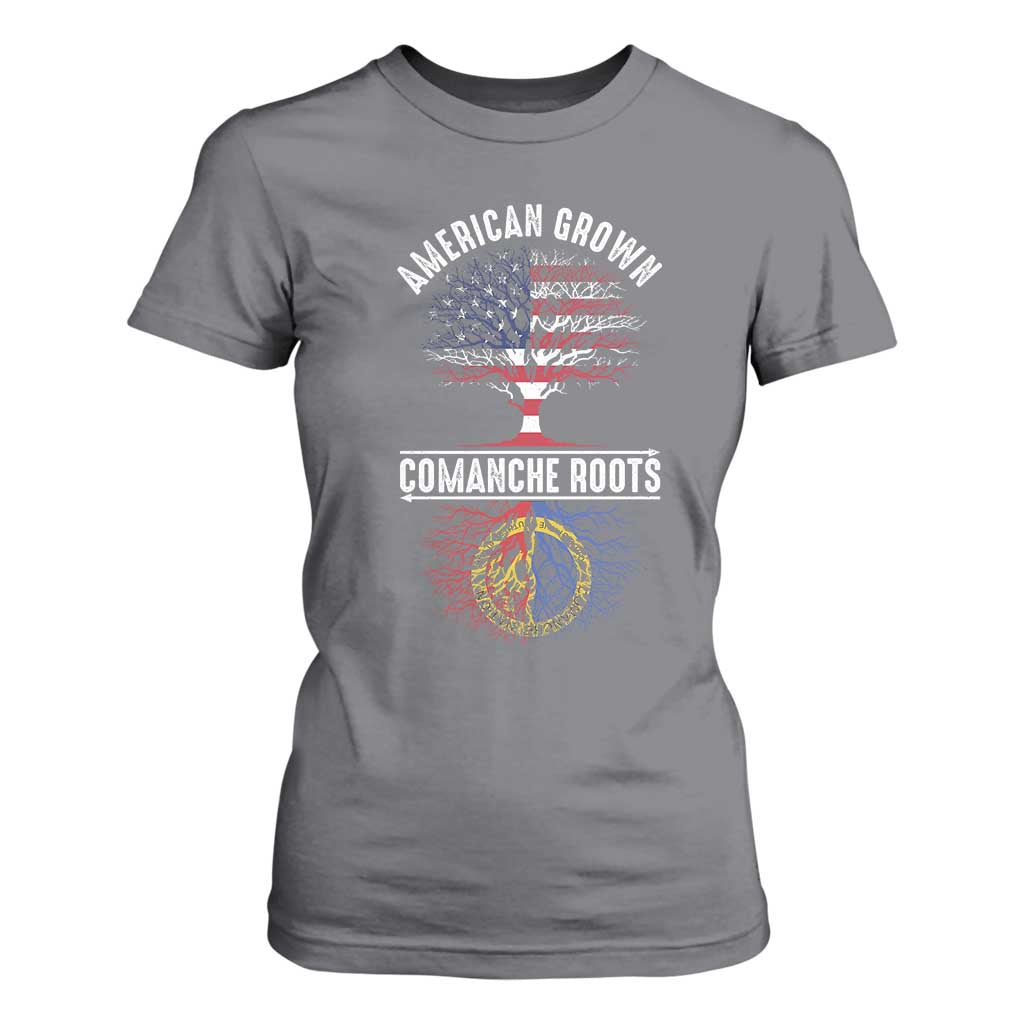 Distressed Tree T Shirt For Women American Grown with Comanche Roots TS14 Charcoal Print Your Wear