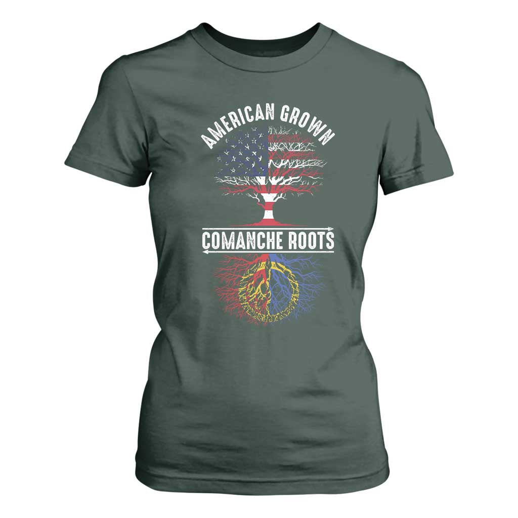 Distressed Tree T Shirt For Women American Grown with Comanche Roots TS14 Dark Forest Green Print Your Wear
