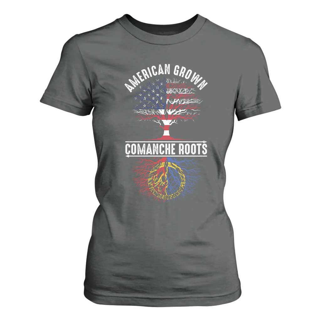Distressed Tree T Shirt For Women American Grown with Comanche Roots TS14 Dark Heather Print Your Wear
