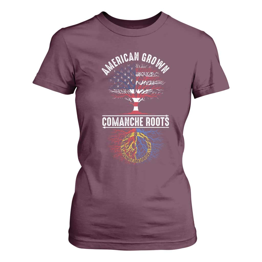 Distressed Tree T Shirt For Women American Grown with Comanche Roots TS14 Maroon Print Your Wear