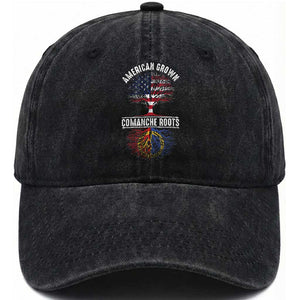 Distressed Tree Washed Cotton Baseball Cap American Grown with Comanche Roots TS14 Washed Cap Universal Fit Black Print Your Wear