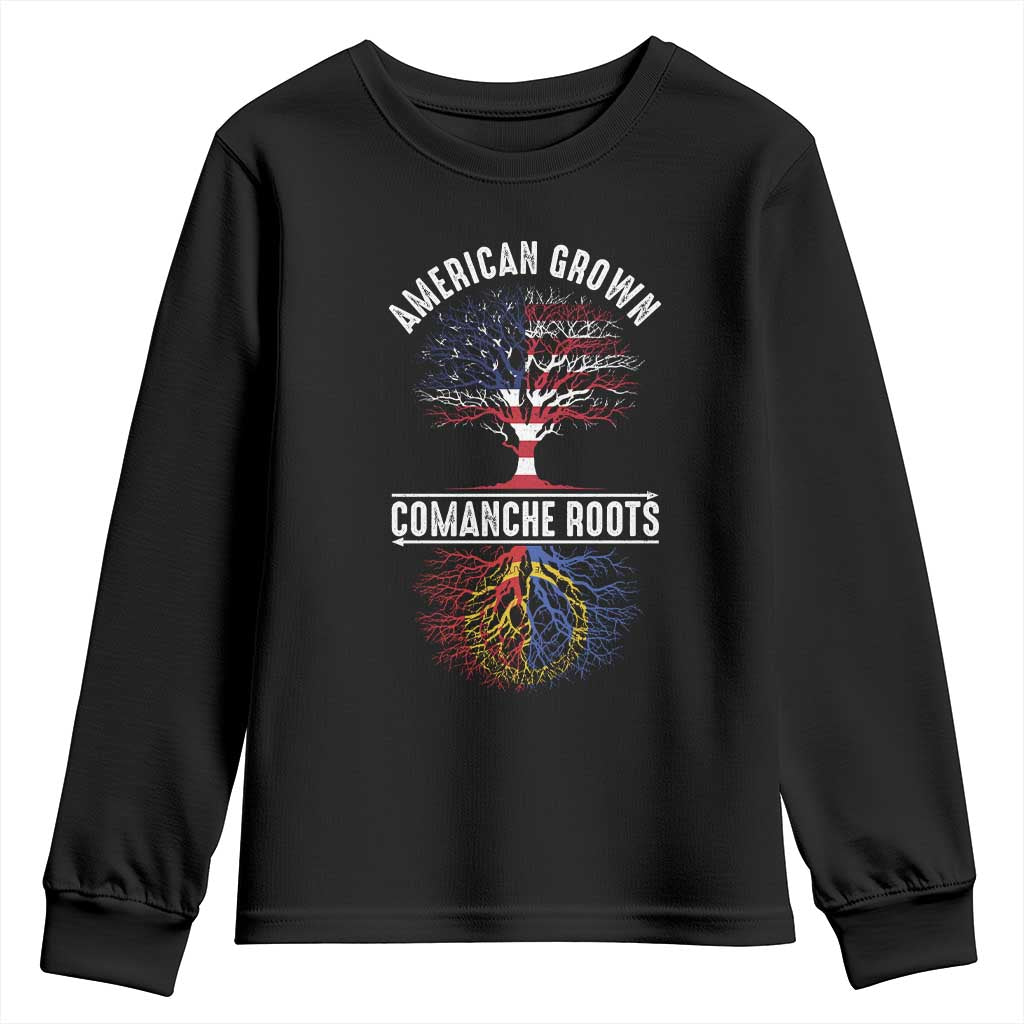 Distressed Tree Youth Sweatshirt American Grown with Comanche Roots TS14 Black Print Your Wear
