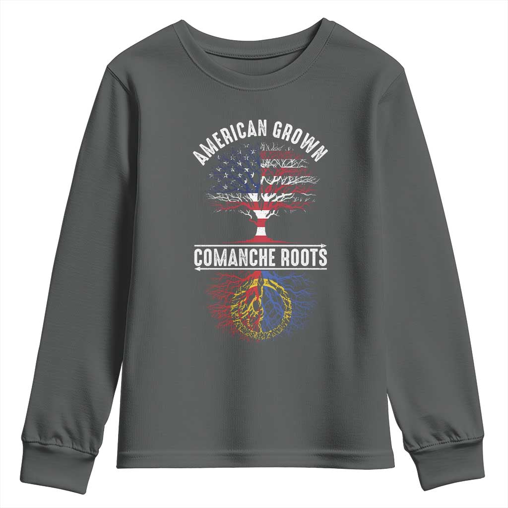 Distressed Tree Youth Sweatshirt American Grown with Comanche Roots TS14 Dark Heather Print Your Wear