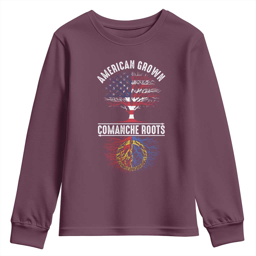 Distressed Tree Youth Sweatshirt American Grown with Comanche Roots TS14 Maroon Print Your Wear
