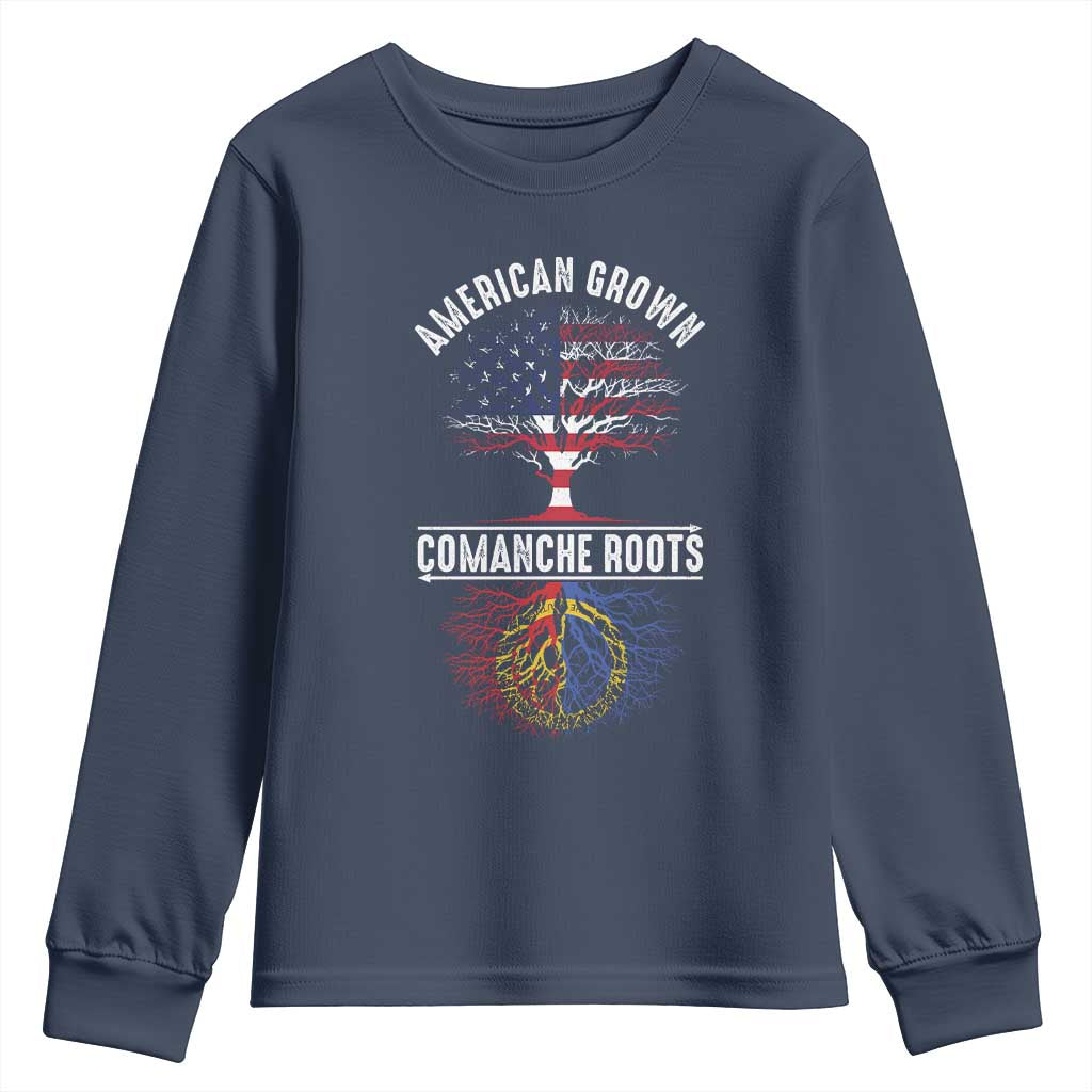 Distressed Tree Youth Sweatshirt American Grown with Comanche Roots TS14 Navy Print Your Wear