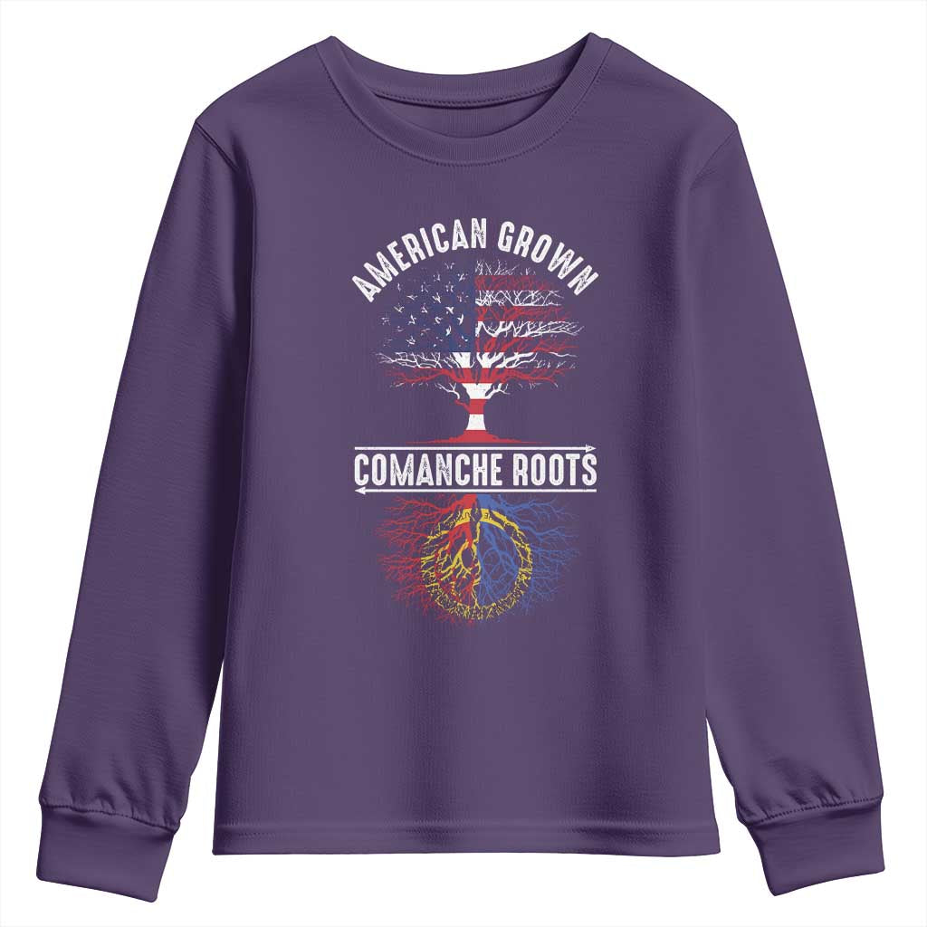 Distressed Tree Youth Sweatshirt American Grown with Comanche Roots TS14 Purple Print Your Wear