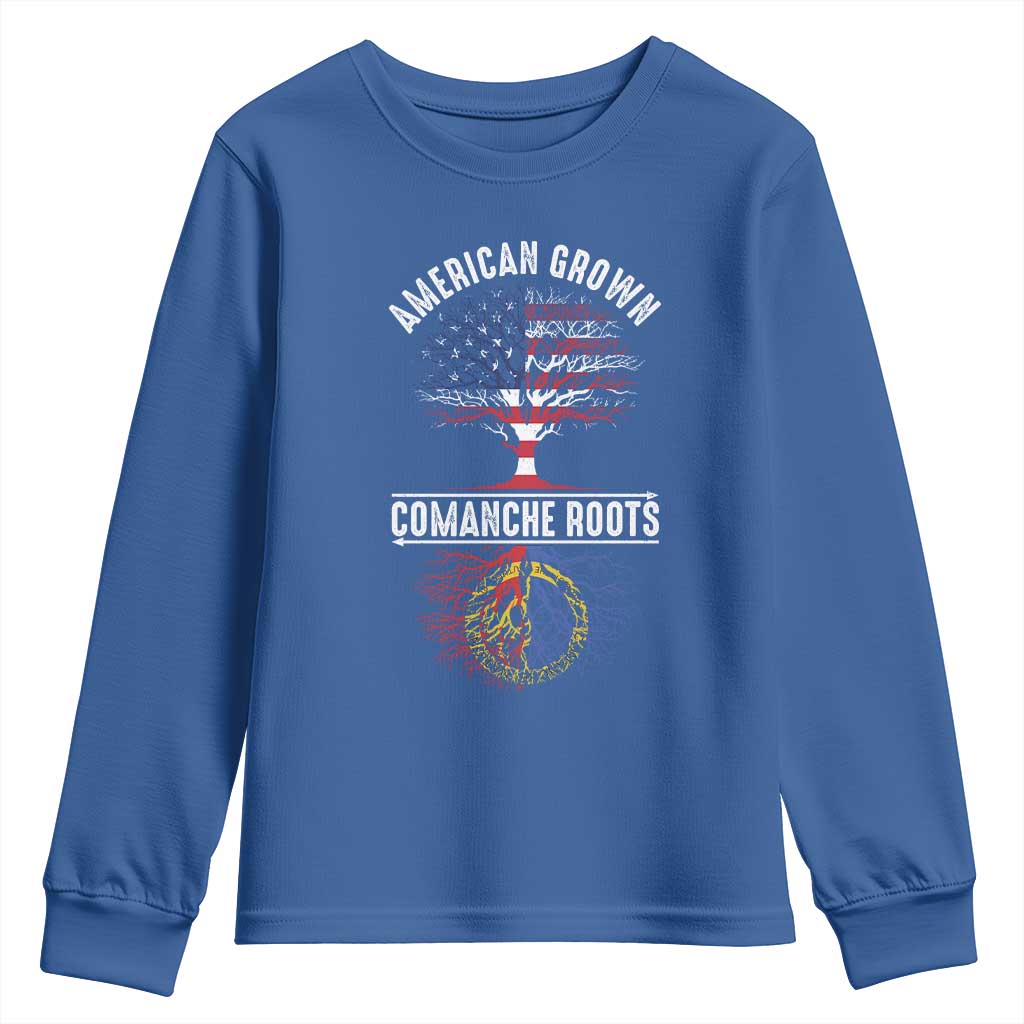 Distressed Tree Youth Sweatshirt American Grown with Comanche Roots TS14 Royal Blue Print Your Wear